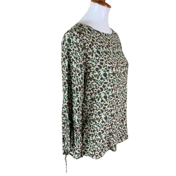 WLS Pure Silk Floral Print Blouse Long Sleeve Tie Cuff Boho Chic Medium - Picture 3 of 6
